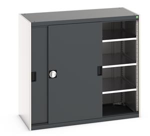 Bott cubio cupboard with lockable sliding doors 1200mm high x 1300mm wide x 650mm deep and supplied with 3 x 160kg capacity shelves.   Ideal for areas with limited space where standard outward opening doors would not be suitable.... Bott Cubio Sliding Door Cupboards restricted space tool cupboard